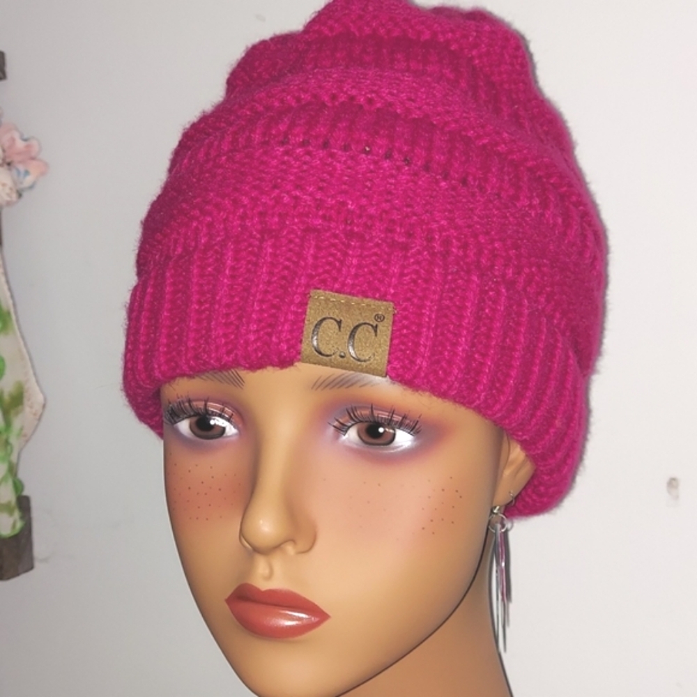 C.C Soft Stretch Berry Cable Knit  Mask Beanie Skully Berry